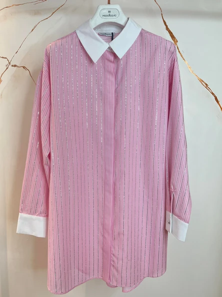 ÇİZGİLİ TAŞLI PAMUKLU GÖMLEK - 6