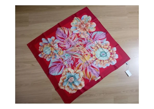 ORJİNAL İTALYAN  MARKA İPEK EŞARP,FULAR,ŞAL 86x88cm - 4