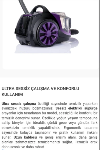 Arnica Turbo Fırçalı Halı Döver Başlık Tesla Premium Toz Torbasız Sessiz Elektrikli Süpürge Mor - 3