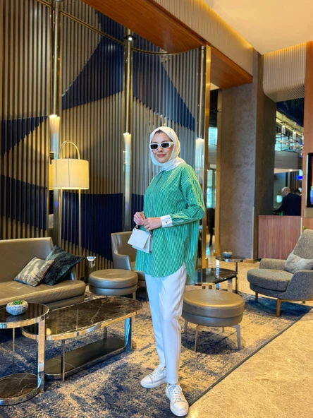 ÇİZGİLİ TAŞLI PAMUKLU GÖMLEK - 4