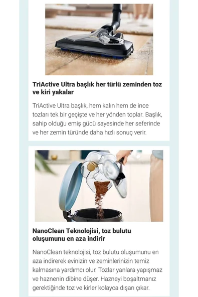 Philips KumandalıKontrol Halı ve Sert Zeminler İçin Güçlü Emiş, Kolay Kullanım ve Sessiz Çalışma Özellikleri - 3