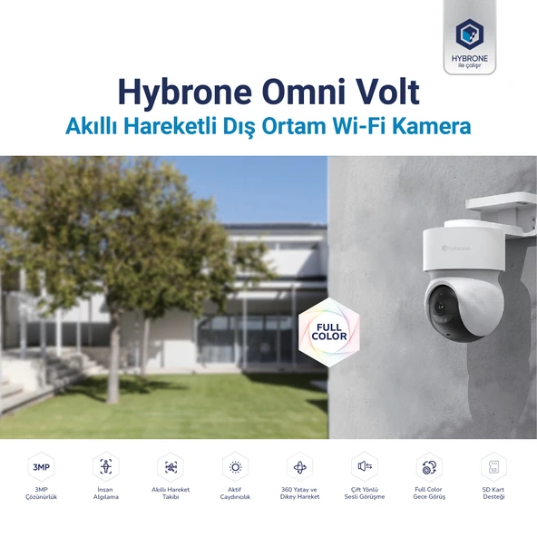 Hybrone Omni Volt Dış Ortam Wi-Fi Akıllı Kamera, Renkli Gece Görüşü, 360 Derece Görüntüleme, İnsan Algılama, Çift Yönlü Sesli Görüşme, Siren - 2