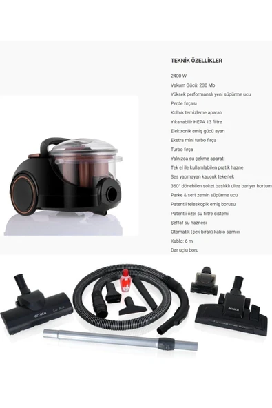 Arnica 2400W Güçlü Motor, Yüksek Emiş Gücü ve Hijyenik Temizlik-Su Filtreli Elektrikli Süpürge - 2