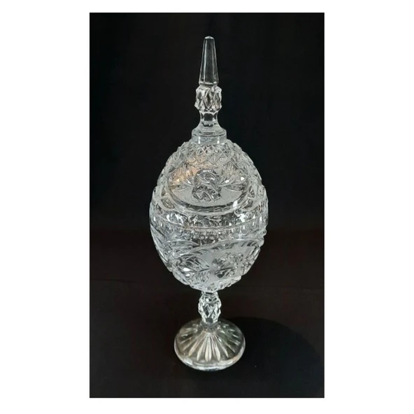 KRISTAL CAM AYAKLI ŞEKERLİK,KURABİYE SUNUMLUK 15x15x32cm
