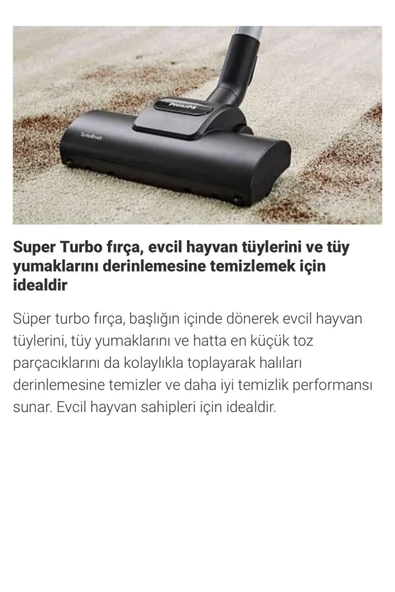 Philips KumandalıKontrol Halı ve Sert Zeminler İçin Güçlü Emiş, Kolay Kullanım ve Sessiz Çalışma Özellikleri - 4