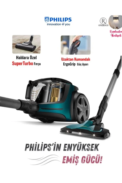 Philips Marathon Otomatik Açılma/Kapanma özellikli Led Başlıklı Sessiz Kumandalı Süpürge+Turbo Başlık