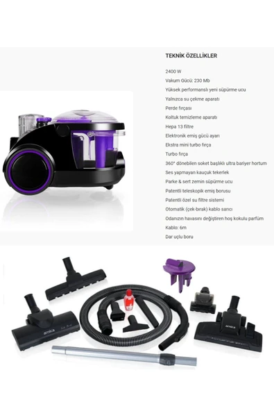 Arnica Su Filtreli Elektrikli Süpürge - Derinlemesine Temizlik, Kimyasalsız Hijyen ve Ergonomik Yüksek Emiş - 3
