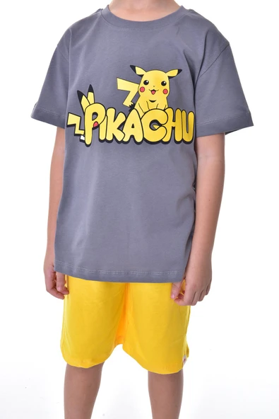 Pikachu Baskılı 2'li Şort - T-Shirt Çocuk Takım - 2
