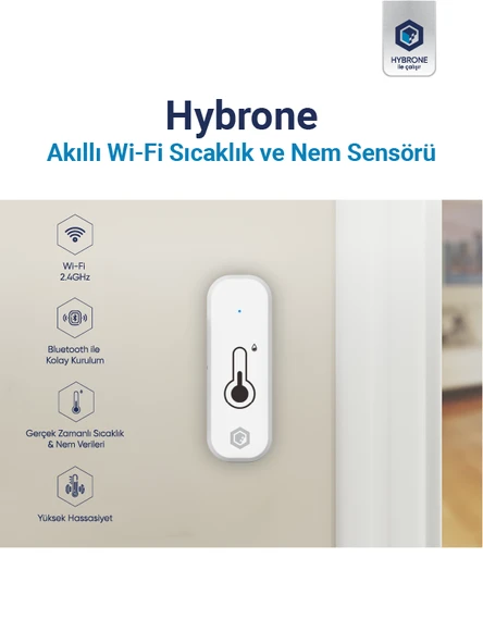 Hybrone Akıllı Wi-Fi Sıcaklık ve Nem Sensörü, Gerçek Zamanlı Sıcaklık ve Nem Verileri, Yüksek Hassasiyet, Uygulama Üzerinden Anında Bildirim - 2