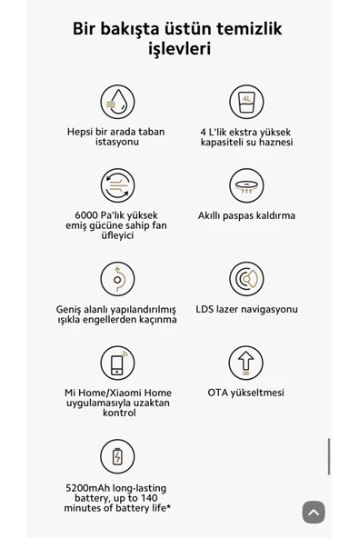 Xiaomi Kendini Temizleyen 6000pa Uyumlu Yüksek Güç Çift Döner Paspaslı Akıllı Robot Süpürgex20plus Hediyeli - 5