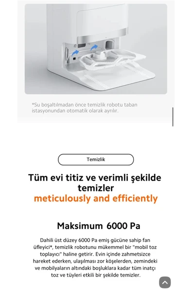 Xiaomi İstasyonlu Kendini Temizleyen 6000pa Sesli Kontrol -gelişmiş Süpürme Ve Paspas Akıllı Robot Süpürge - 6