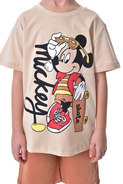 Mickey Baskılı 2'li Şort - T-Shirt Çocuk Takım - 8