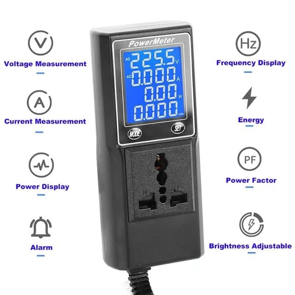 Powermaster PM-26400 Volt Amper Watt HZ Güç Ölçer Dijital Ekranlı (Powermeter) - 2