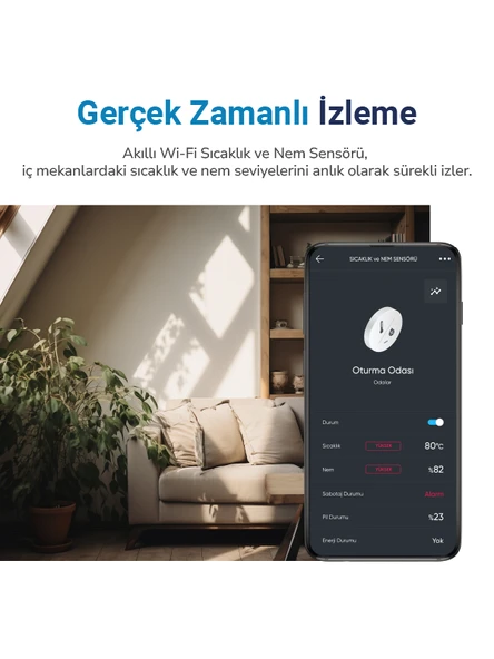 Hybrone Akıllı Wi-Fi LCD Ekranlı Sıcaklık ve Nem Sensörü, Gerçek Zamanlı Sıcaklık ve Nem Verileri, Uygulama Üzerinden Anında Bildirim - 3