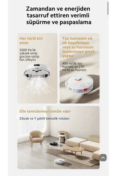 Xiaomi Wİ-Fİ ve Sesli Kontrol 2 si 1 Arada Süpürme ve Paspaslama Özelliğiyle Pratik Temizlik 5000pa Güç - 6