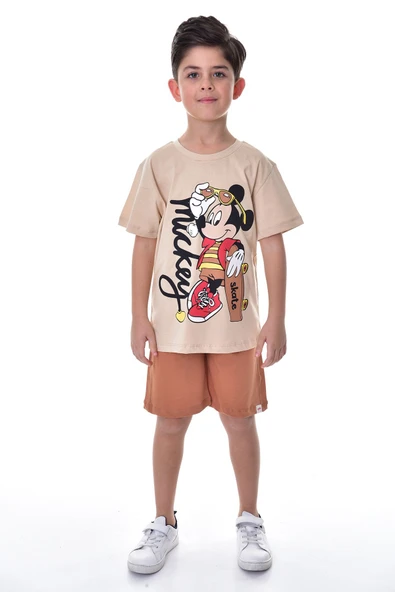Mickey Baskılı 2'li Şort - T-Shirt Çocuk Takım - 7