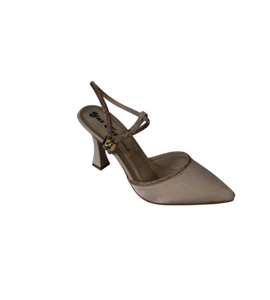 YAZKIŞ Kadın Ten Gümüş Siyah Saten Bilekten Taşlı 9cm Şamdan Topuk Sivri Burun Abiye Ayakkabı - Resim 17