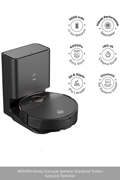 Karaca Vantuz Off-road Premium 3in1 Otomatik Toz Hazneli Konuşan Robot Süpürge - 2