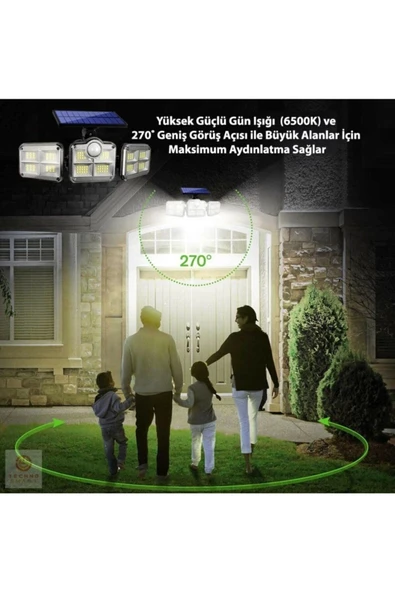 Kumandalı Solar Güneş Enerjili 122 Ledli Hareket Sensörlü Bahçe Aydınlatma Sokak Lambası - 2
