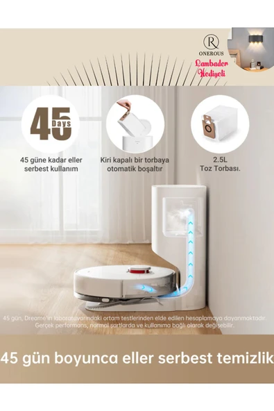 Dreame İstasyonlu Robot Süpürge 6000Pa Yüksek Güç, Akıllı Navigasyon ve Uzun Pil Ömrü ile Sessiz Temizlik