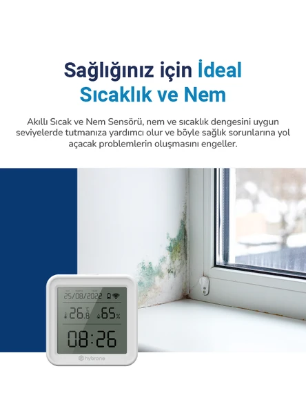 Hybrone Akıllı Wi-Fi LCD Ekranlı Sıcaklık ve Nem Sensörü, Gerçek Zamanlı Sıcaklık ve Nem Verileri, Uygulama Üzerinden Anında Bildirim - 5