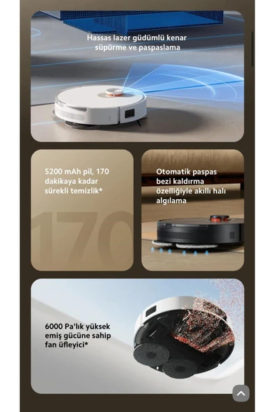 Xiaomi S20+ Plus Akıllı Robot Süpürge 6000Pa Yüksek Çekim Gücü Wİ-Fİ ve Ses İle Kontrol Özellikli - 7