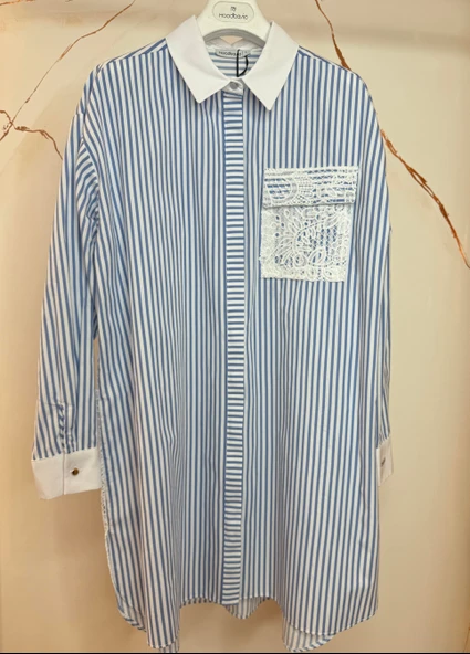 DANTEL DETAYLI ÇİZGİLİ GÖMLEK