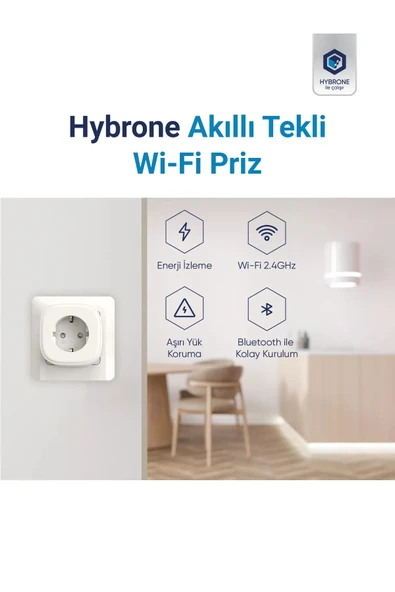 Hybrone Akım Korumalı Wi-Fi Akıllı Priz, 2li Set, 16 Amper, Enerji İzleme, Çocuk Kilidi, Uygulama ile Uzaktan Kontrol - 2