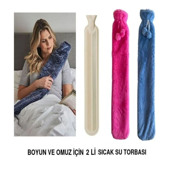 SICAK SU TORBASI 2 Lİ SET,BOYUN VE OMUZ ICIN  UZUN PELUŞ PONPONLU 2LT TERMOFOR 75x13CM ürün görseli