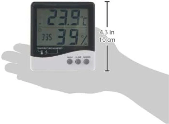 Growers Edge Büyük Ekran Dijital Termometre - Nem Ölçer - Saat / Thermometer / Hygrometer - 5