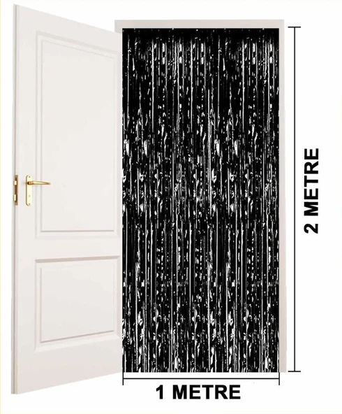 NessiWorld Siyah Renk Ekstra Metalize Parlak Saçaklı Arka Fon Perde İthal A Kalite 1x2 Metre - 1