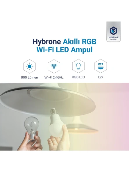 Hybrone LED RGB Wİ-Fi Akıllı Ampul, 4lü Set, 16 Milyon Renk, 900 Lümen, E27 Duy, Uygulama ile Kontrol - 2