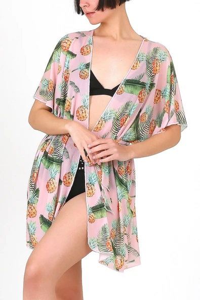 Pareo Plaj Elbisesi Kimono Std Ananas Somon - 3