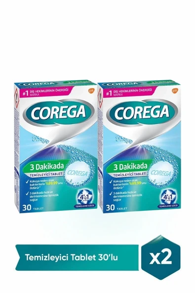 Corega 3 Dakikada Temizleyici 30 Tablet x 2 Adet