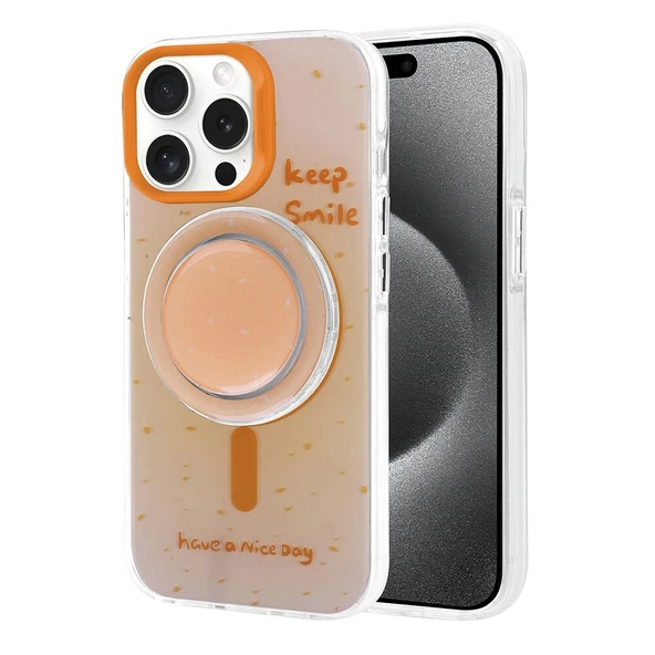 Apple iPhone 15 Pro Max Kılıf M-safe Şarj Özellikli Tak-Çıkar Pop Soketli Zore Tiktok Kapak