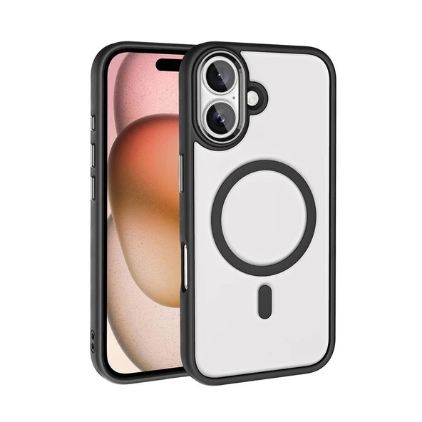Apple iPhone 16 Kılıf Wireless Şarj Özellikli Zore Krom M-safe Silikon Kapak