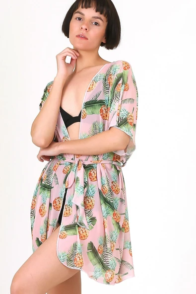 Pareo Plaj Elbisesi Kimono Std Ananas Somon - 2