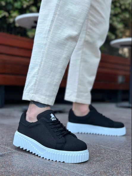 ET0803 Yüksek Taban Triko Siyah Erkek Ayakkabı - Resim 4