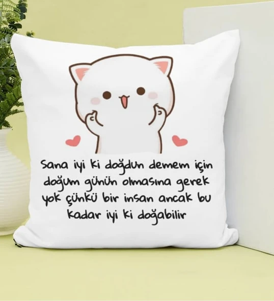 Kedi Baskılı Doğum Günü Yastık