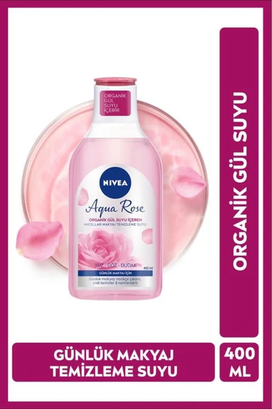 NİVEA AQUA ROSE ORGANİK GÜL SUYU İÇEREN MİCELLAR MAKYAJ TEMİZLEME SUYU 400ML