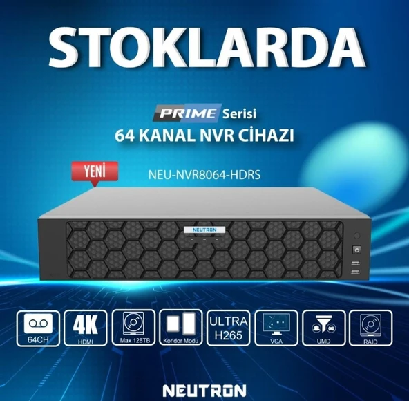 Neutron NEU-NVR8064-HDRS 64 Kanal 8 HDD Ultra H.265+ RAID Destekli 4K NVR Kayıt Cihazı - Resim 2