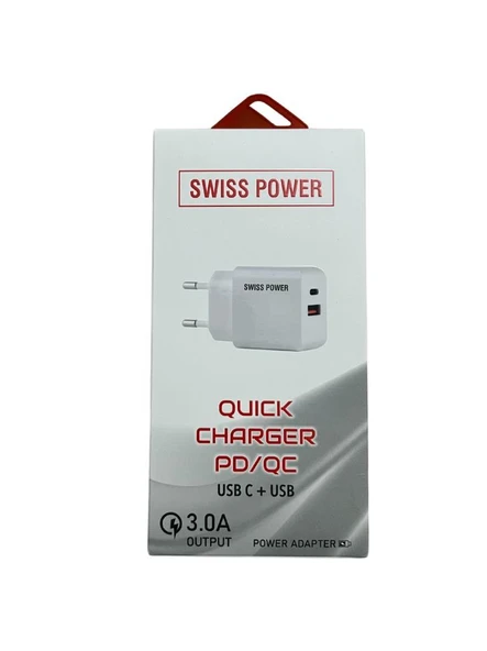 Swiss Power 3A PD/QC Hızlı Şarj Başlık Çift Giriş SWS-C1 - Beyaz - Resim 3