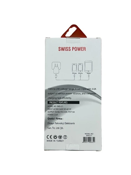 Swiss Power 3A PD/QC Hızlı Şarj Başlık Çift Giriş SWS-C1 - Beyaz - Resim 4