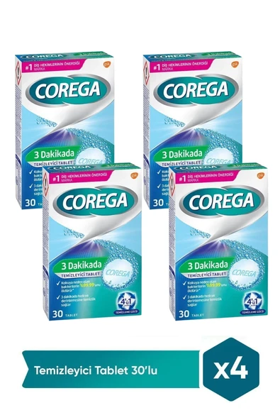 Corega 3 Dakikada Temizleyici 30 Tablet x 4 Adet
