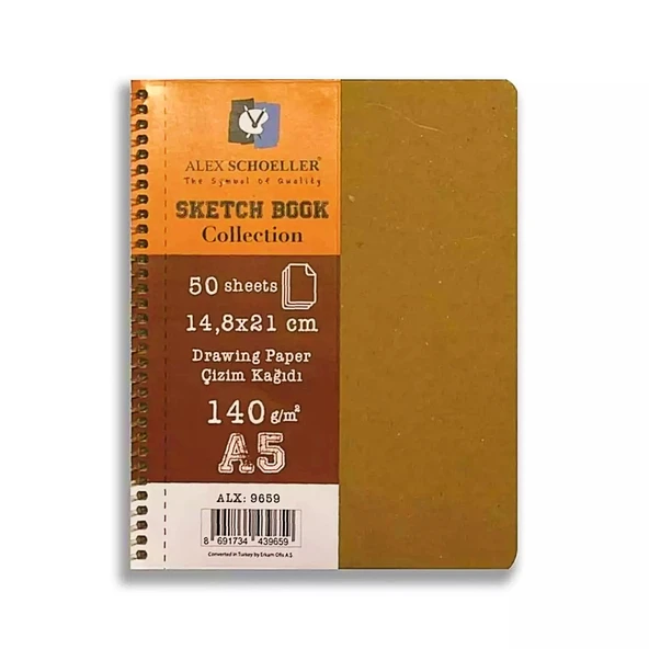 Alex Schoeller A5 50 Yaprak 140 gr Sert Kapak Spiralli Sketchbook Çizim Defteri (ALX-9659)