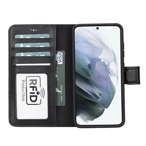 Samsung Galaxy S23 Uyumlu Deri Cüzdanlı Kılıf RST1 Siyah - 5