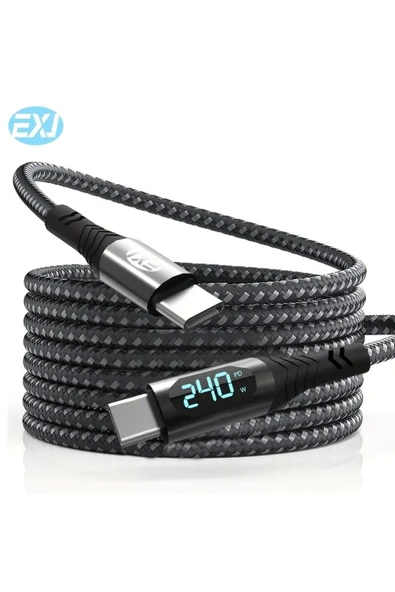 MFS  240W Type-C'den C'ye Hızlı Şarj Kablosu - Akıllı Dijital Ekran, Dayanıklı Çinko Naylon Örgülü