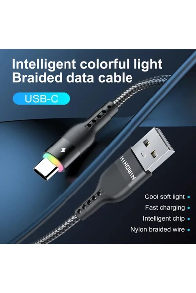 MFS  LED Aydınlatmalı USB Type C Kablosu Hızlı Şarj ve Veri Kablosu 2 M - 4