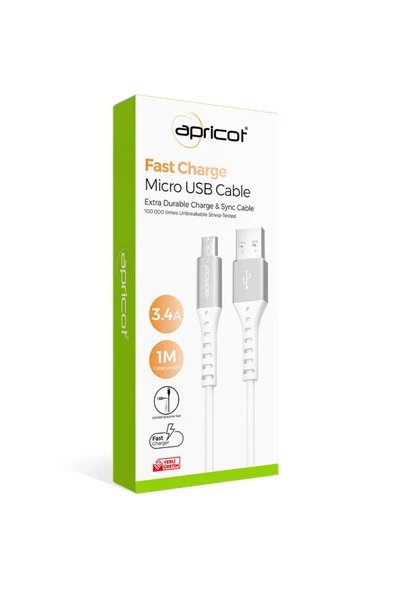 Apricot APC-A140M Micro USB 1M 3.4A Şarj + Data Kablosu - 2
