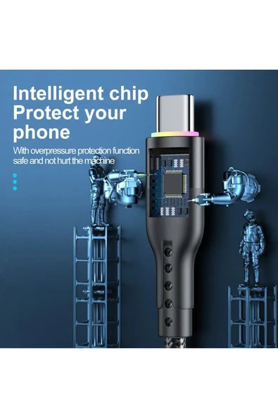 MFS  LED Aydınlatmalı USB Type C Kablosu Hızlı Şarj ve Veri Kablosu 2 M - 6